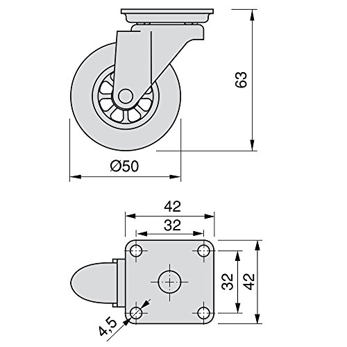 EMUCA - Lote de 4 Ruedas pivotantes para Mueble Ø50mm con Placa de Montaje y rodamiento de Bolas, Ruedas de Goma para Muebles Color Transparente EMUCA - Lote de 4 Ruedas pivotantes para Mueble Ø50mm con Placa de Montaje y rodamiento de Bolas, Ruedas de Goma para Muebles Color Transparente