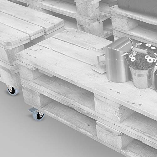 Emuca - Lote de 4 ruedas pivotantes para mueble Ø75mm con placa de montaje y rodamiento de bolas, ruedas de goma para muebles color gris Emuca - Lote de 4 ruedas pivotantes para mueble Ø75mm con placa de montaje y rodamiento de bolas, ruedas de goma para muebles color gris