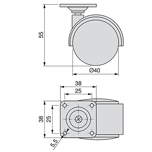 EMUCA Ruedas para Muebles, Kit de 4 Ruedas giratorias gemelas Negras con Placa de Montaje, Ø 40mm