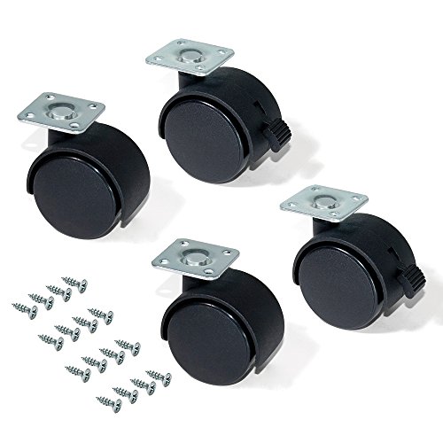 EMUCA Ruedas para Muebles, Kit de 4 Ruedas giratorias gemelas Negras con Placa de Montaje, Ø 40mm EMUCA Ruedas para Muebles, Kit de 4 Ruedas giratorias gemelas Negras con Placa de Montaje, Ø 40mm
