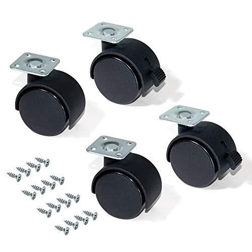 EMUCA Ruedas para Muebles, Kit de 4 Ruedas giratorias gemelas Negras con Placa de Montaje, Ø 40mm