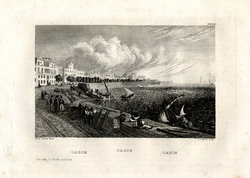 En la parte superior del ThePrintsCollector diseño de-Cadiz-barcos de vela-sea-España-Meyer-1834