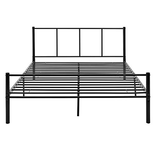 [en.casa] Cama de Metal 140cm x 200cm Cama Doble Cama Matrimonio Somier Negro