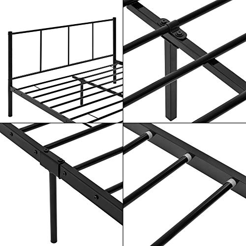 [en.casa] Cama de Metal 140cm x 200cm Cama Doble Cama Matrimonio Somier Negro