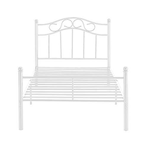 [en.casa] Cama de Metal 90x200 Blanca Armazón Cama Estructura Base con Somier