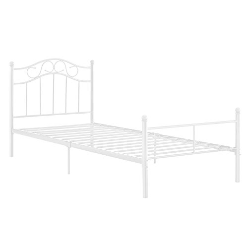 [en.casa] Cama de Metal 90x200 Blanca Armazón Cama Estructura Base con Somier