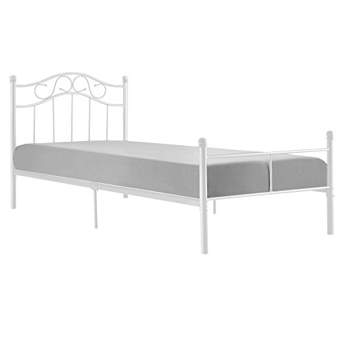 [en.casa] Cama de Metal 90x200 Blanca Armazón Cama Estructura Base con Somier