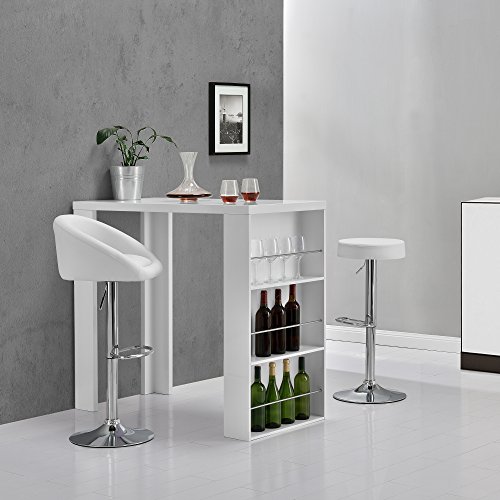 [en.casa] Mesa de Bar Alta con 3 estantes Blanca Tablero de Fibra laminada