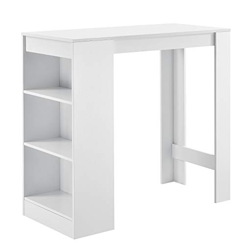 [en.casa] Mesa de Bar de Bistro Elegante 110 x 50 x 103 cm Mesa Alta Cocina Barra integrada para Bebidas con 3 Estantes Blanco