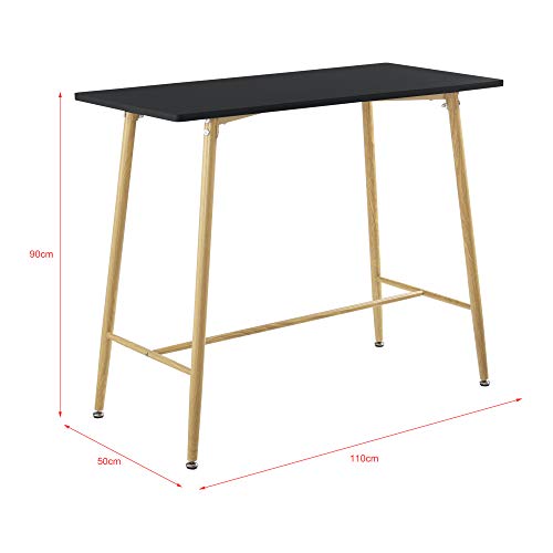 [en.casa] Mesa de Bar Mesa de Bistro Elegante 110 x 50 x 90 cm Mesa Alta Cuadrada Cocina Barra Negro