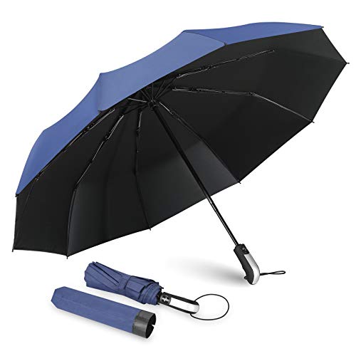 EnChang Paraguas plegable Um Paraguas plegable automático a prueba de viento a prueba de viento y 10 férulas de teflón reforzado, robusto paraguas de protección solar para viajes al aire libre, azul