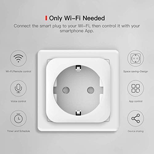 Enchufe Inteligente WiFi TECKIN 16A 3300W Mini Smart Plug Funciona con Siri Amazon Alexa, Echo, Google Home, No se requiere Hub, Función de Temporizador, con Control Aplicaciones en Cualquier lugar