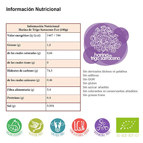 Energy Feelings | Harina de Trigo Sarraceno Ecológica | Harina Integral Sin Gluten | Fácil Digestión | 1Kg