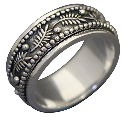 Energy Stone hoja de palmera 3d hojas de palmera Meditación Spinning anillo en plata de ley (SKU UK42)