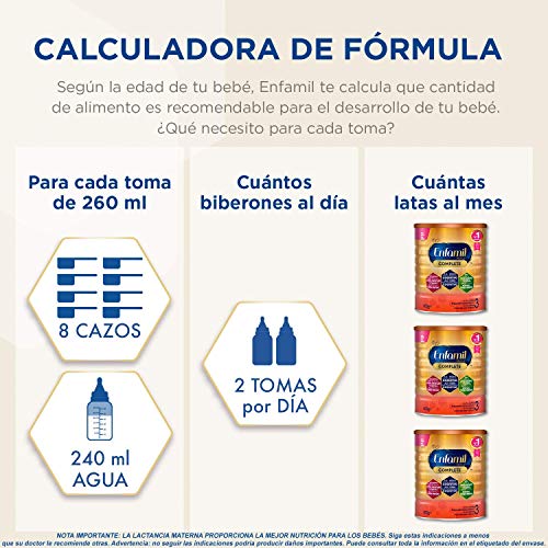 Enfamil Complete 3 - Leche infantil de continuación para lactantes niños de 1 a 3 años - Pack mensual de 4 latas x 800 gr