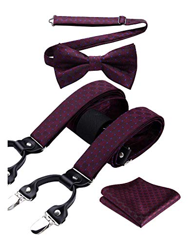 Enlision Tirantes para hombre Tirantes en forma de Y para hombres con clips de metal fuertes Tirantes ajustables con lunares Juego de pajarita con bolsillo cuadrado