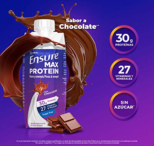 Ensure Max Protein - Alto contenido en proteínas, batido nutricional, sabor a chocolate - Pack 8 x 330 ml Ensure Max Protein - Alto contenido en proteínas, batido nutricional, sabor a chocolate - Pack 8 x 330 ml