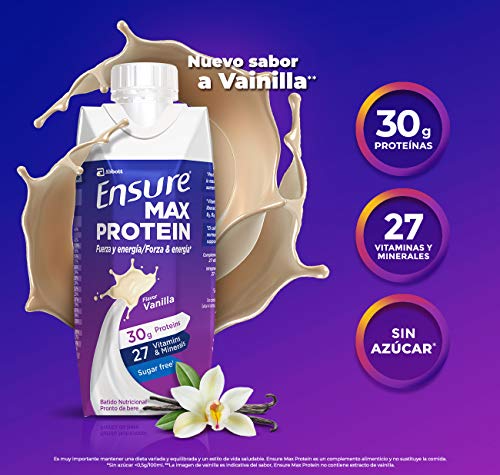 Ensure Max Protein - Alto contenido en proteínas, batido nutricional, sabor a vainilla - Pack 8 x 330 ml