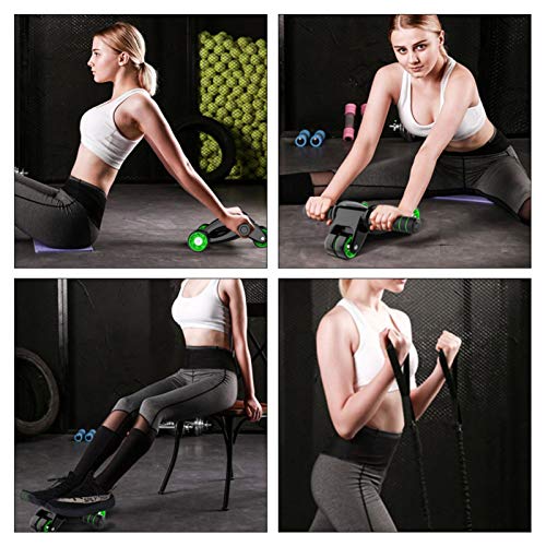 Entrenadores Abdominales, 4 en 1 AB Plegable Juego de Rodillos de Rueda Cuerda elástica Juego de Cuerdas para Saltar Equipos de Fitness Hombres Mujeres Entrenador