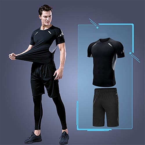 Entrenamiento Ropa Set De manga corta camiseta de verano Fajas delgada de los hombres de Ajustados la ropa interior del corsé de Deportes for los músculos abdominales Serigrafía Negro y gris de 2 piez