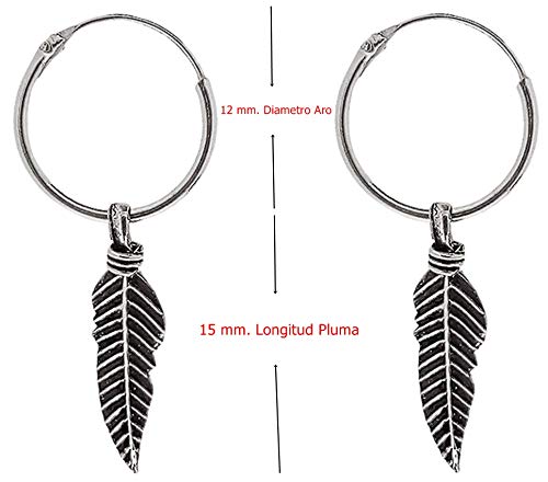 ENTREPLATA Pendientes Pluma Plata de Ley 925. Aros de Plata con Colgante Pluma. Originales Pendientes de Aro para Mujer, Niña, Hombre y Niño, Unisex. Aretes Criollas con colgante de Pluma