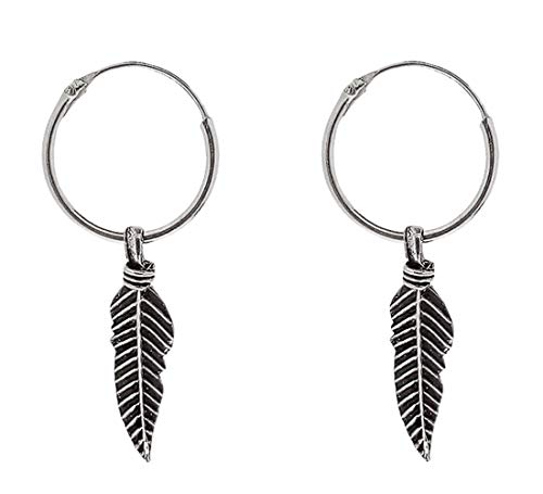 ENTREPLATA Pendientes Pluma Plata de Ley 925. Aros de Plata con Colgante Pluma. Originales Pendientes de Aro para Mujer, Niña, Hombre y Niño, Unisex. Aretes Criollas con colgante de Pluma