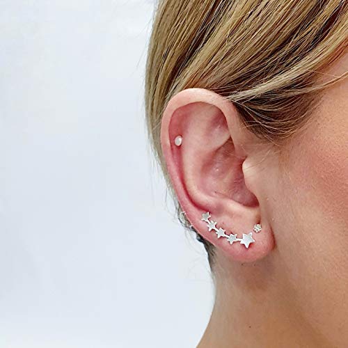 ENTREPLATA Pendientes Trepadores Ear Climber Plata de Ley 925 5 Estrellas.