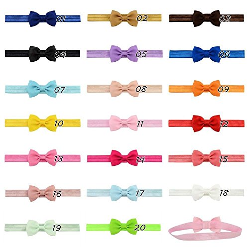 Enuo 20 Piezas Bebé niñas Bowknot Bebé Venda De Pelo De Arco Para Niñas Banda Para La Cabeza Color Sólido Diadema Elástica Turbante