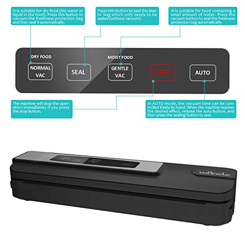 Envasadora al vacío automático, Wancle envasadora al vacio para alimentos Maquina al Vacio Sellador al vacío de Alimentos Secos y Húmedos 110W con 10 Bolsas al vacío
