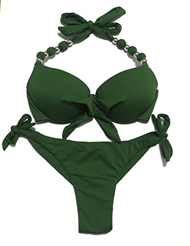 eonar Conjunto de Bikini para Mujer, Push-up Sujetador para El Cuello, Low Waist Bikini Bottom, Ajustable Trajes de baño(L,Army Green)