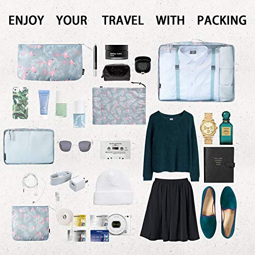 Eono by Amazon - 8 Set Cubos de Embalaje, Organizadores para Maletas, Travel Packing Cubes, Equipaje de Viaje Organizadores, con Bolsa de Zapatos, Bolsa de Cosméticos y Bolsa de Lavandería, Flamenco