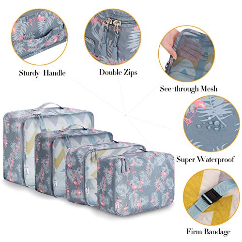 Eono by Amazon - 8 Set Cubos de Embalaje, Organizadores para Maletas, Travel Packing Cubes, Equipaje de Viaje Organizadores, con Bolsa de Zapatos, Bolsa de Cosméticos y Bolsa de Lavandería, Flamenco