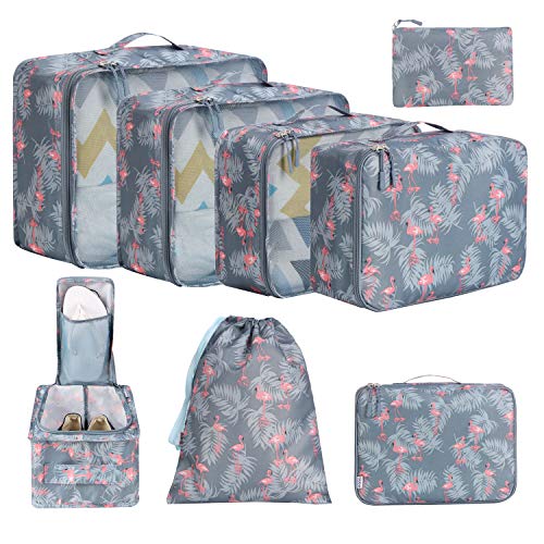 Eono by Amazon - 8 Set Cubos de Embalaje, Organizadores para Maletas, Travel Packing Cubes, Equipaje de Viaje Organizadores, con Bolsa de Zapatos, Bolsa de Cosméticos y Bolsa de Lavandería, Flamenco Eono by Amazon - 8 Set Cubos de Embalaje, Organizadores para Maletas, Travel Packing Cubes, Equipaje de Viaje Organizadores, con Bolsa de Zapatos, Bolsa de Cosméticos y Bolsa de Lavandería, Flamenco