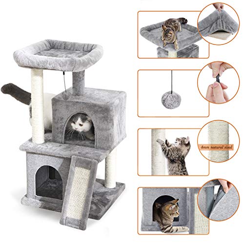 Eono by Amazon Árboles para Gatos rasguña los Postes de sisal Natural con Bola de Juguetes para Dormir de Nido Gris