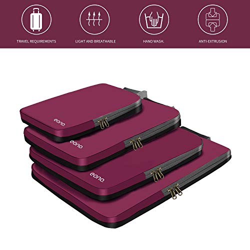Eono by Amazon - Organizadores de Viaje de compresión expandibles, Impermeable Organizador para Maletas, Organizador de Equipaje, Cubos de Embalaje, Compression Packing Cubes, Borgoña, 4 Set