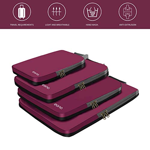 Eono by Amazon - Organizadores de Viaje de compresión expandibles, Impermeable Organizador para Maletas, Organizador de Equipaje, Cubos de Embalaje, Compression Packing Cubes, Borgoña, 4 Set Eono by Amazon - Organizadores de Viaje de compresión expandibles, Impermeable Organizador para Maletas, Organizador de Equipaje, Cubos de Embalaje, Compression Packing Cubes, Borgoña, 4 Set