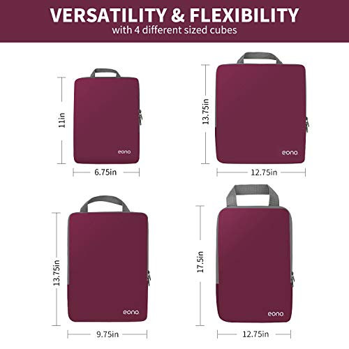 Eono by Amazon - Organizadores de Viaje de compresión expandibles, Impermeable Organizador para Maletas, Organizador de Equipaje, Cubos de Embalaje, Compression Packing Cubes, Borgoña, 4 Set Eono by Amazon - Organizadores de Viaje de compresión expandibles, Impermeable Organizador para Maletas, Organizador de Equipaje, Cubos de Embalaje, Compression Packing Cubes, Borgoña, 4 Set