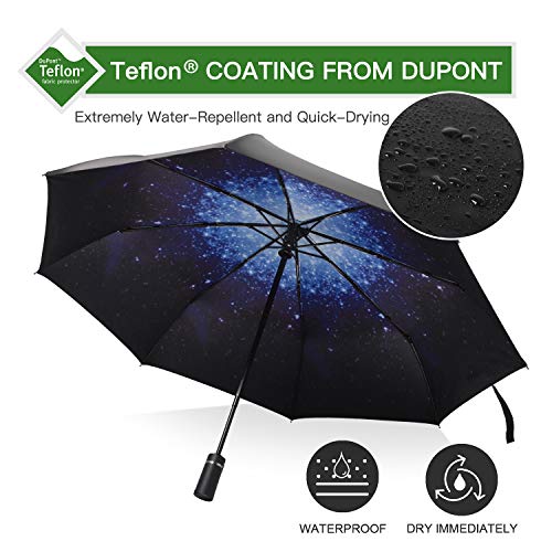 Eono by Amazon - Paraguas Plegable Automático Impermeable, Paraguas de Viaje Compacto a Prueba de Viento, Folding Umbrella, Recubrimiento de Teflón, Dosel Reforzado, Mango Ergonómico, Galaxia