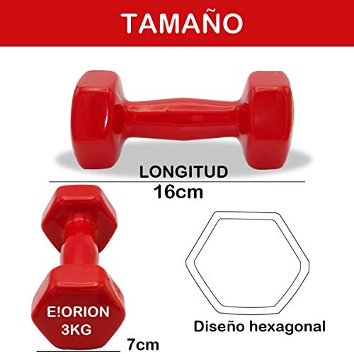 e!Orion Mancuernas de Neopreno- Mancuernas con Revestimiento de Vinilo Ejercicio Fitness, Entrenamiento en Casa y Gimnasio (Pesos de 0.5 a 5 Kg)