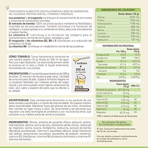 Epaplus Articulaciones Vegetal con Aminoácidos del Colágeno + Proteína Vegetal. Disolución INSTANT - 30 Días (300 g. Sabor piña)