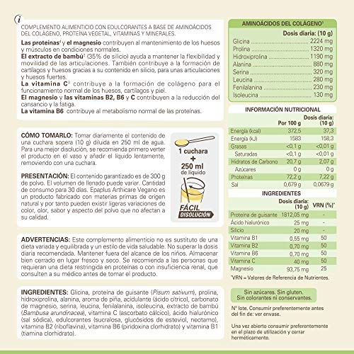Epaplus Articulaciones Vegetal con Aminoácidos del Colágeno + Proteína Vegetal. Disolución INSTANT - 30 Días (300 g. Sabor piña)