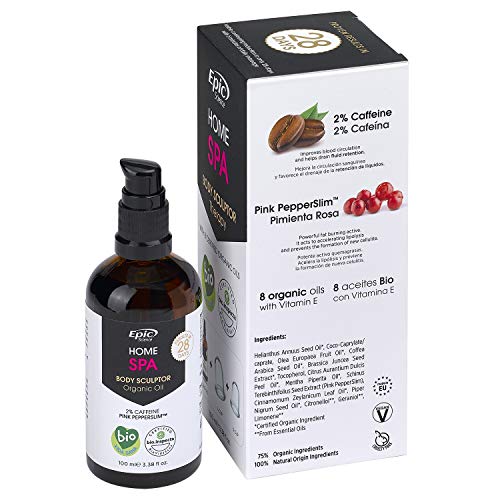 EPIC SCIENCE. Aceite Anticelulítico BIO con Potentes Quemagrasas Naturales (2% Cafeína y Pimienta Rosa) + 2 Ventosas de Masaje — Reductor de Abdomen, Caderas, Muslos, Glúteos