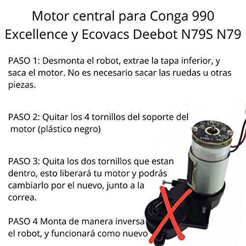 EPIEZA Motor Rodillo Central + Correa + tornilleria para Cecotec Conga Excellence, 990 y Ecovacs N79S N79 + 1090 y 1090 Connected