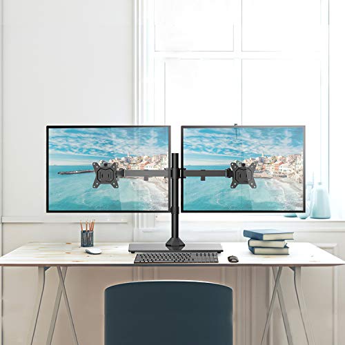 ErGear Dual Soporte para Monitor para pantallas de 13”- 32” con Base Ancha Construcción Sólida Dual Brazo Monitor Movimiento Suave Inclinación ± 45 ° Giratorio 180 ° Rotación 360 ° Peso Máx. 10 kg