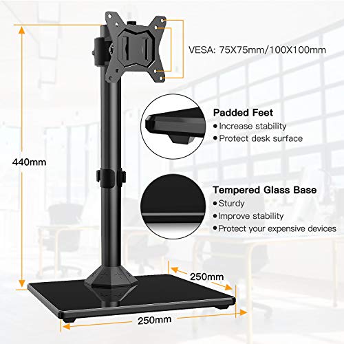 ErGear Soporte de Monitor 13"- 32" Construcción Sólida y Base Ensanchada Brazo Monitor Movimiento Completo con Inclinación ± 45 ° Giratorio ± 45 ° Rotación 360 ° VESA 75/100mm Peso Máx 10 kg