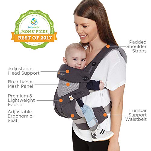 Ergobaby BC360PBLKGRY Mochila Portabebé Ergonómica Verano Transpirable 360 Cool Air Mesh Gris (Carbon), Talla única Ergobaby BC360PBLKGRY Mochila Portabebé Ergonómica Verano Transpirable 360 Cool Air Mesh Gris (Carbon), Talla única