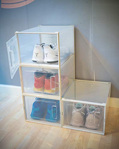 ERICSON Garcia Home - Juego de 6 Cajas Apilables para Bambas, Zapatos o Ropa, Cajas de Almacenamiento Plegables de Plástico Transparentes, Tamaño: 35 * 25 * 18'7 cm