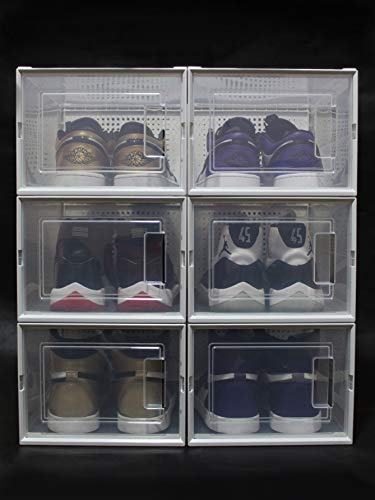 ERICSON Garcia Home - Juego de 6 Cajas Apilables para Bambas, Zapatos o Ropa, Cajas de Almacenamiento Plegables de Plástico Transparentes, Tamaño: 35 * 25 * 18'7 cm