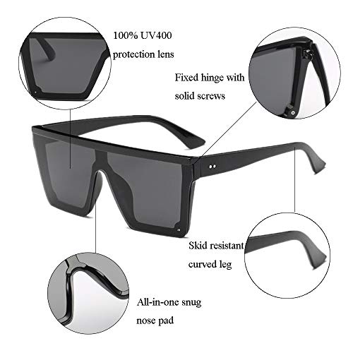 ERIOG Gafas de Sol Gafas De Sol Cuadradas De Gran Tamaño Hombres Mujeres Flat Top Fashion Lentes De Una Pieza Gafas De Sol para Mujeres Sombras Espejo