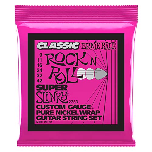 Ernie Ball Super Slinky Classic Rock n Roll Cuerdas para guitarra eléctrica de puro níquel - calibre 9-42